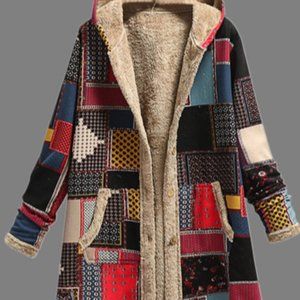 lovely Trendy Hooded Collar Print Red Long Coat